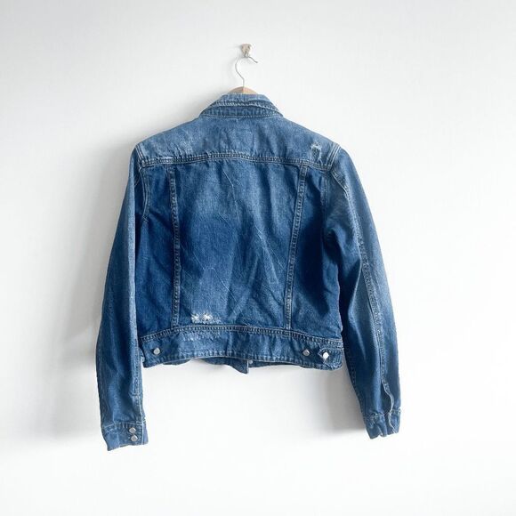 BLANK NYC Womens Denim Jacket Distressed Blue Long Sleeve Large - Picture 2 of 7